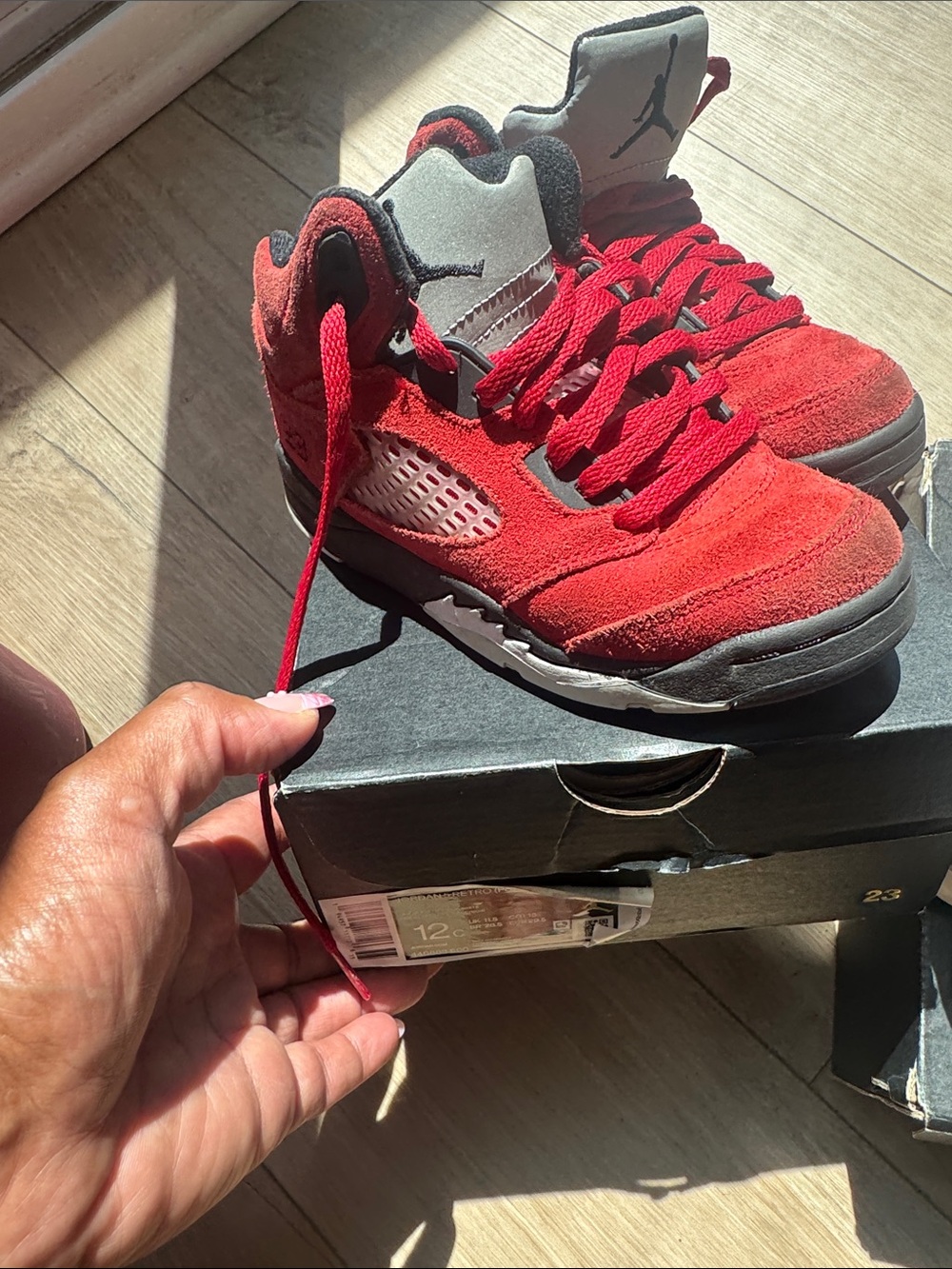 Jordan Red and Gray Kids High-Top Sneakers